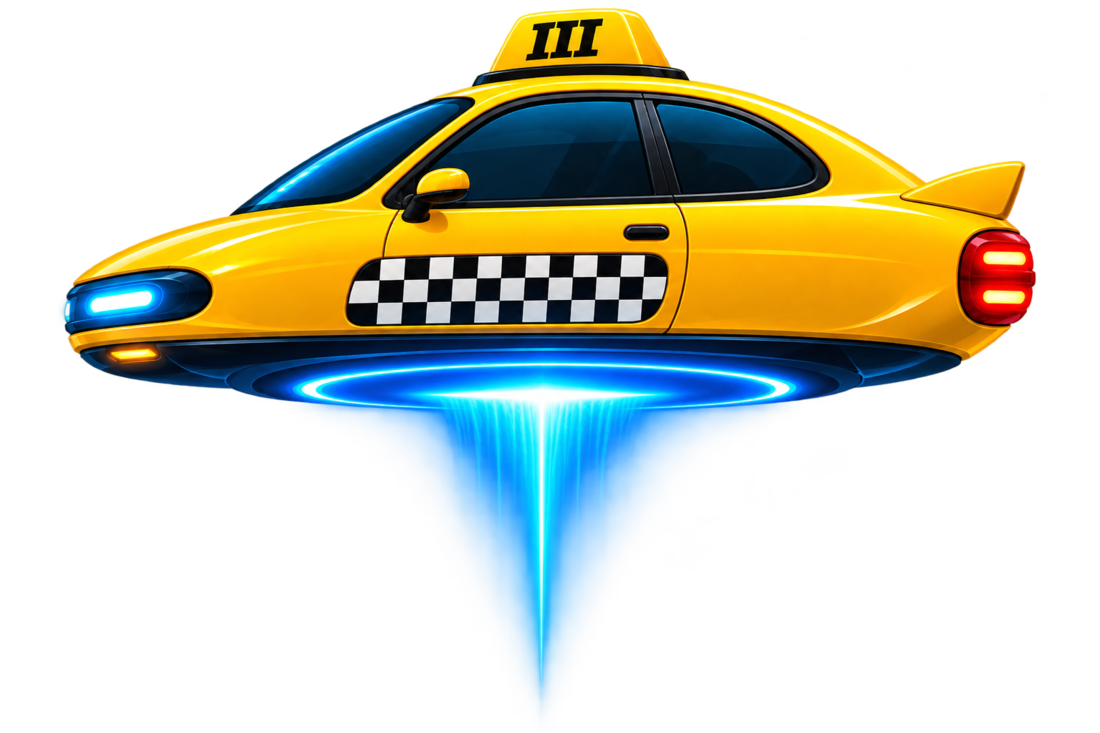 The Ey Taxi hover taxi with glowing thruster